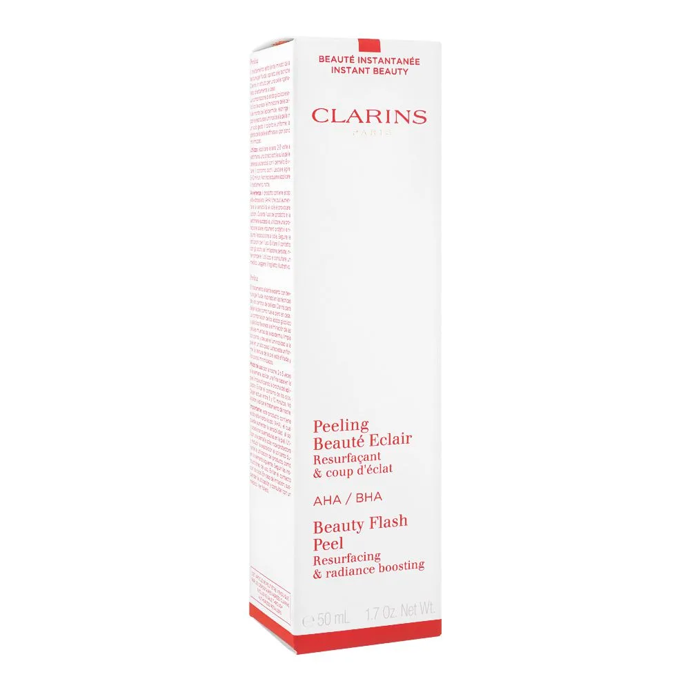 Side view of clarins paris beauty flash peel face gel, 50ml