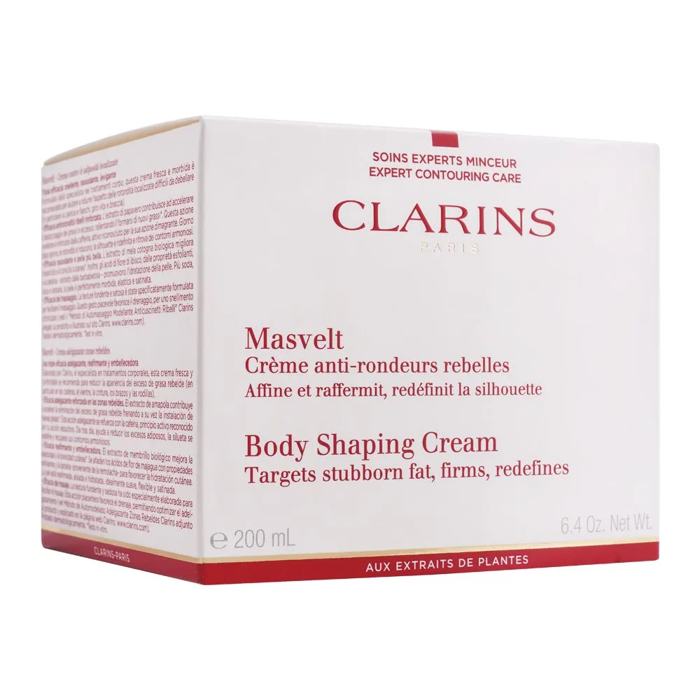 Side view of clarins paris body shaping cream, 200ml