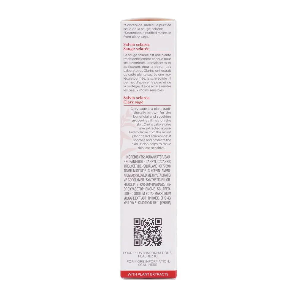 Close-up design of clarins paris calm-essentiel redness corrective gel, with clary sage extract, 30ml