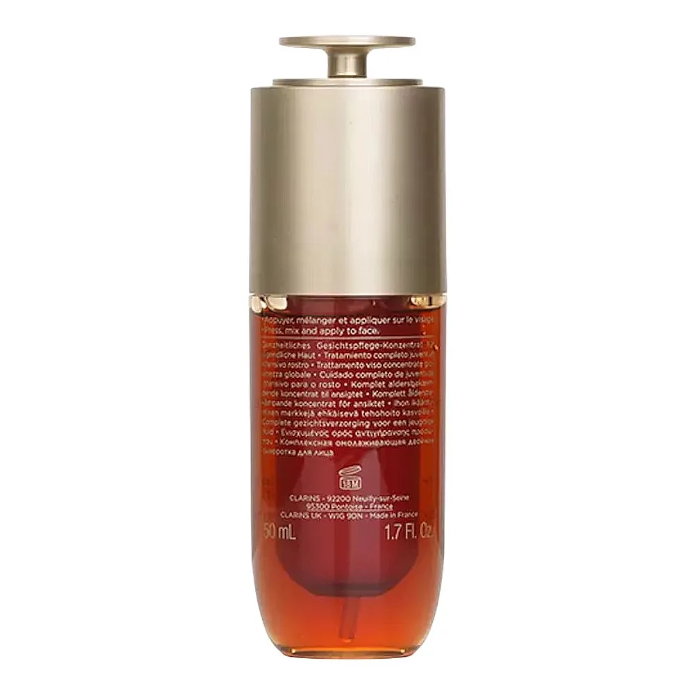 Side view of clarins paris double serum complete age-defying concentrate, hydric + lipidic system, for all types of skin, 50ml
