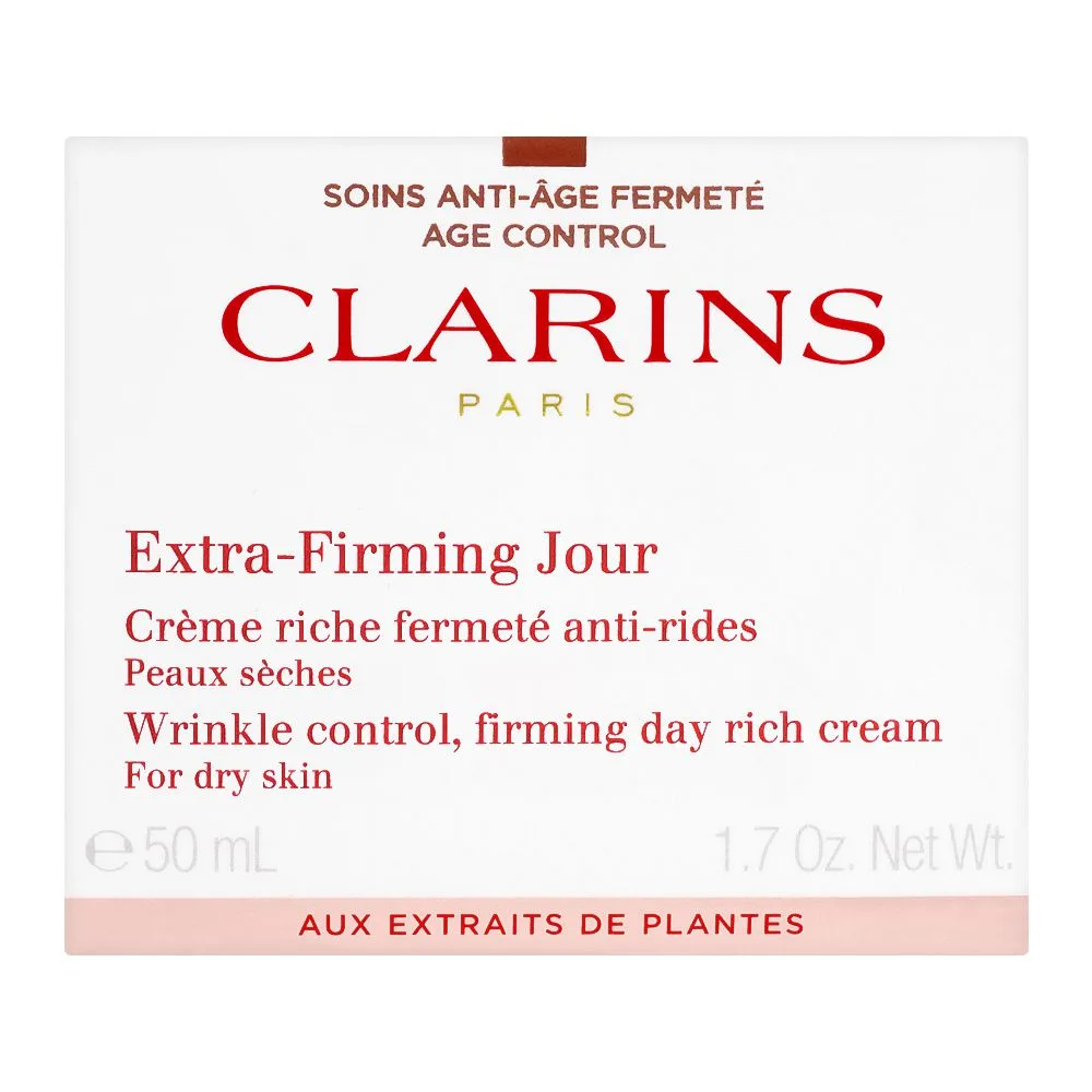 Side view of clarins paris extra firming jour day rich cream, for dry skin, 50ml
