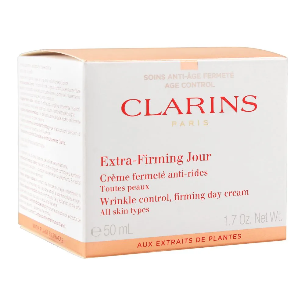 Side view of clarins paris extra firming jour wrinkle control firming day cream, all skin types, 50ml