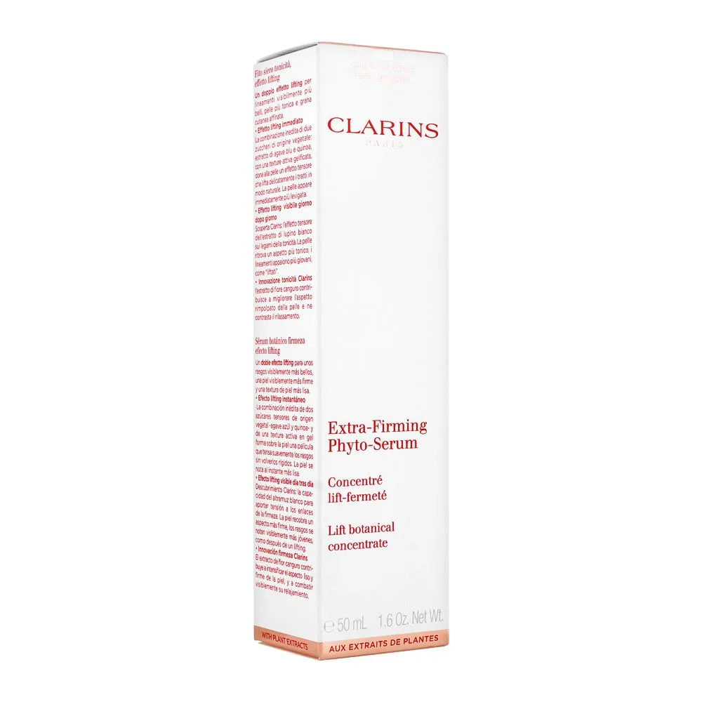 Side view of clarins paris extra -firming phyto serum, 50ml