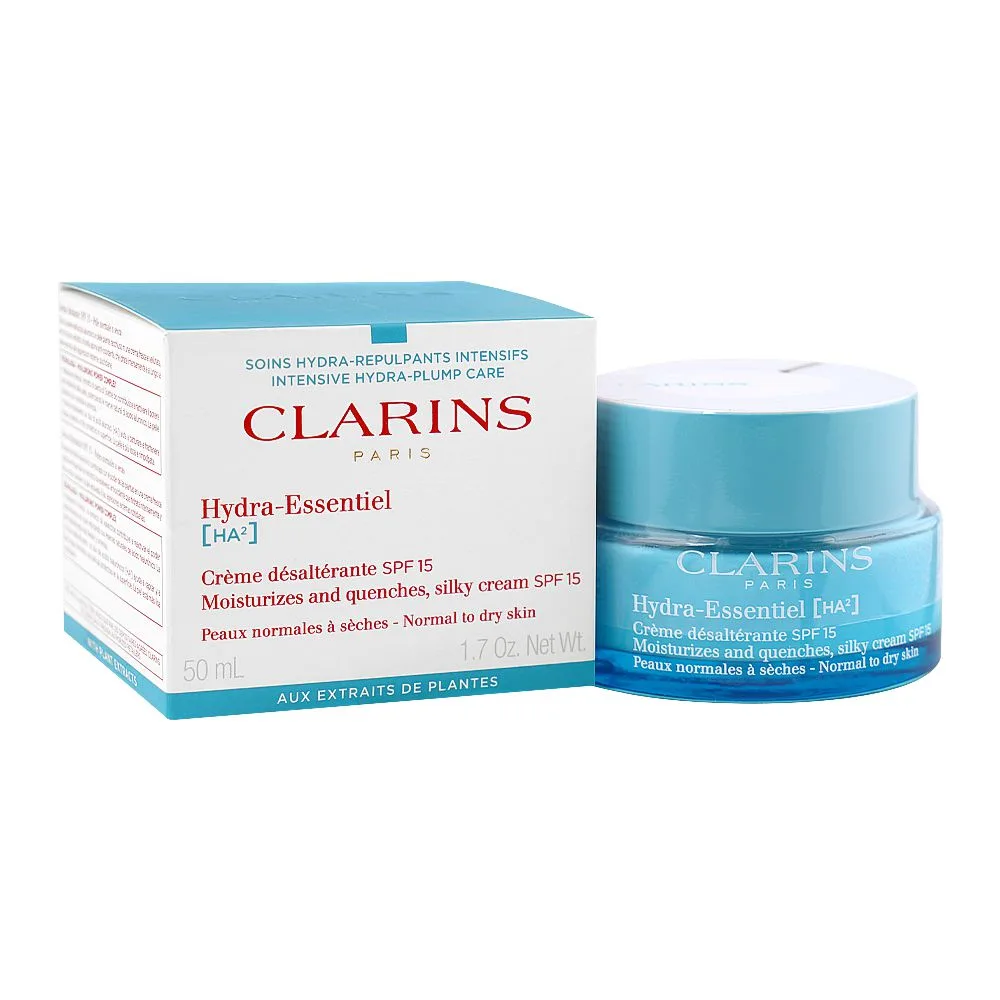 Clarins Paris Hydra-Essentiel HA2 Moisturizer And Quenches Silky Cream, SPF15, Citric Acid, For Normal To Dry Skin, 50ml