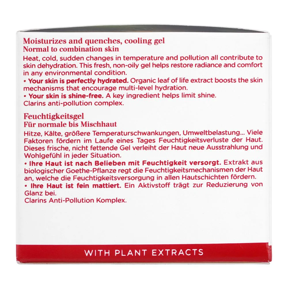 Close-up design of clarins paris hydra-essentiel moisturizes and quenches cooling gel normal to combination skin, 50ml