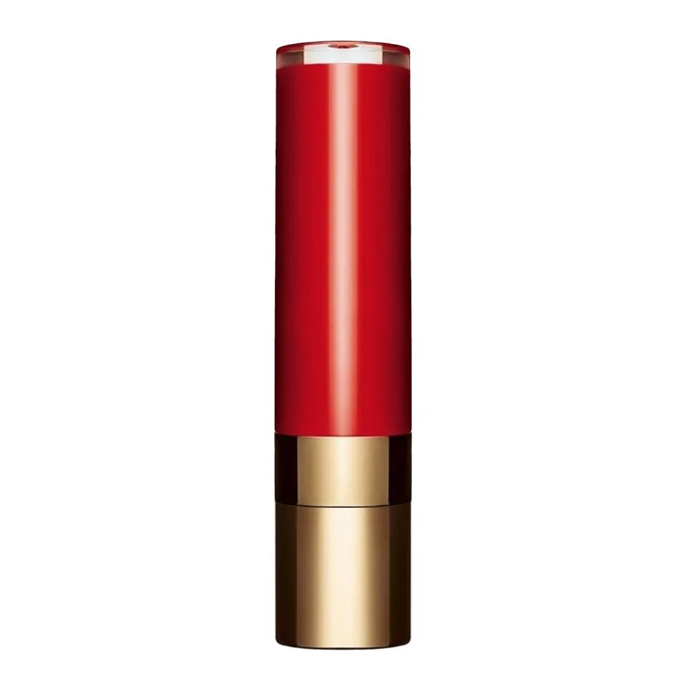 Side view of clarins paris joli rouge lacquer intense colour lip balm, 742l joli rouge