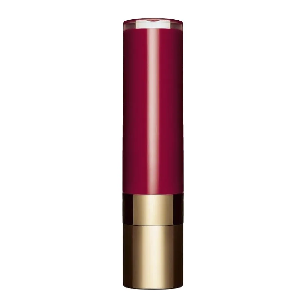Side view of clarins paris joli rouge lacquer intense colour lip balm, 744l plum