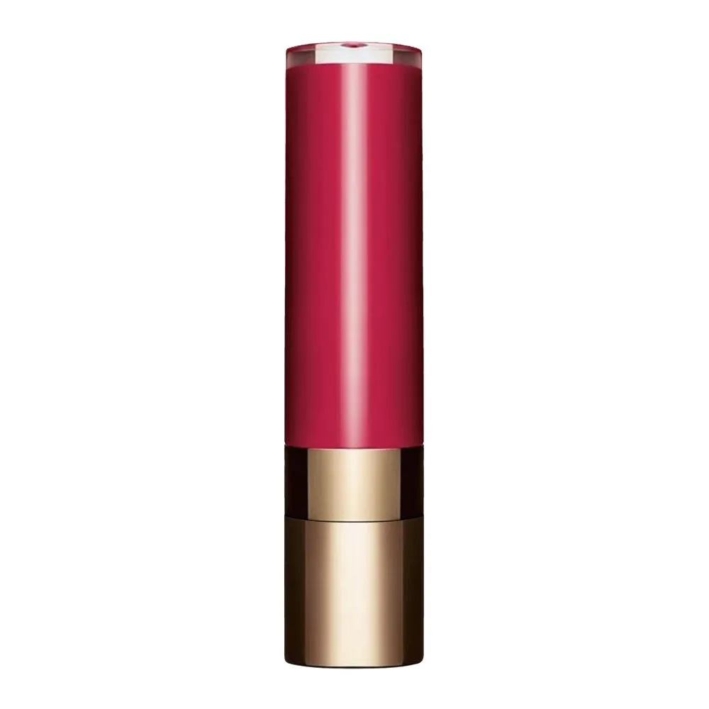 Side view of clarins paris joli rouge lacquer intense colour lip balm, 762l pop pink