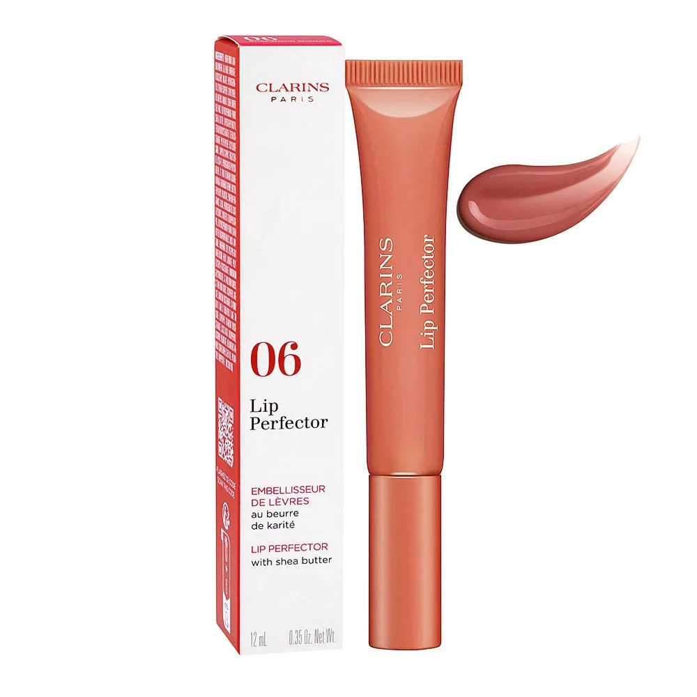 Clarins Paris Lip Perfector Balm With Shea Butter, 06 Rosewood Shimmer, 12ml