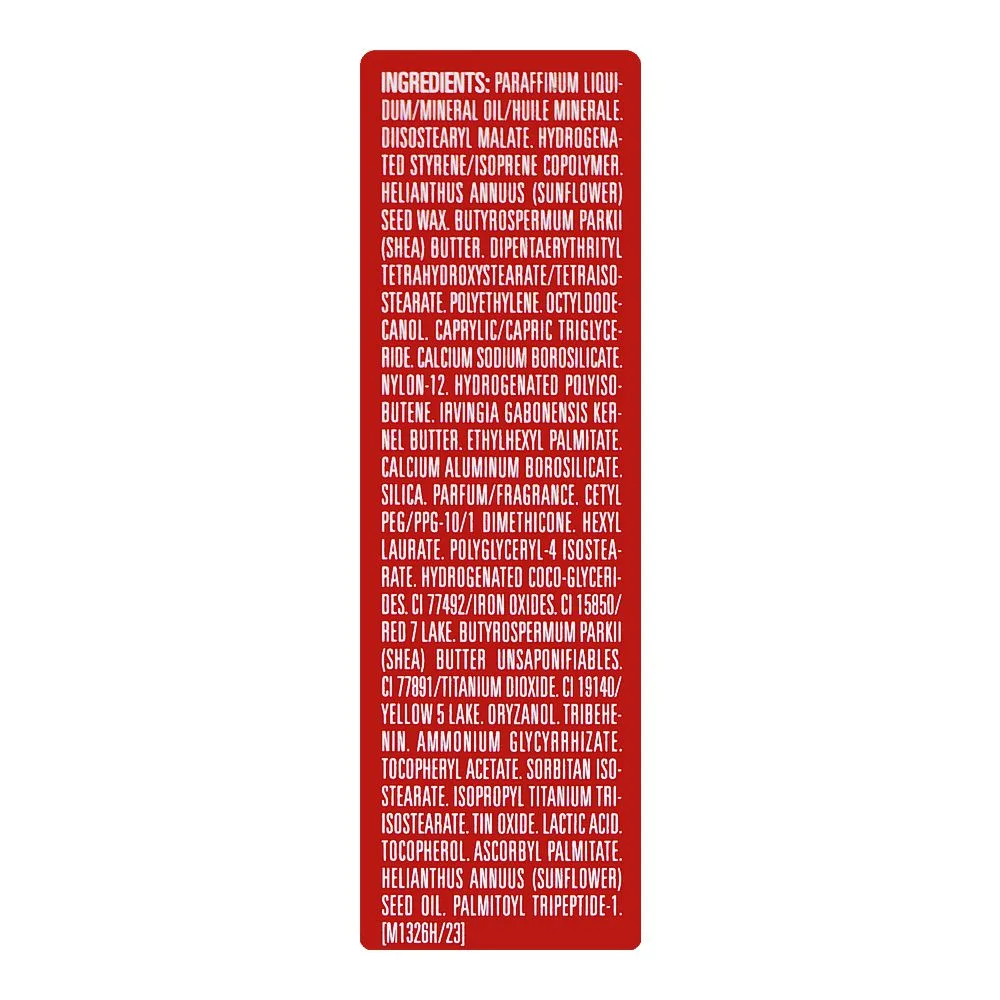 Close-up design of clarins paris lip perfector balm with shea butter, 23 pomegranate glow, 12ml