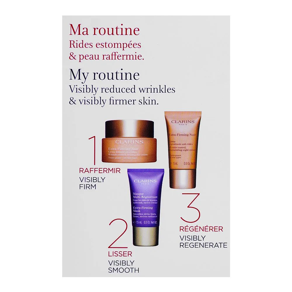 Close-up design of clarins paris mes essentials, anti-rides & fermete set