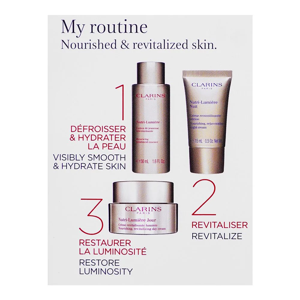 Close-up design of clarins paris mes essentials, nutrition & vitalite set