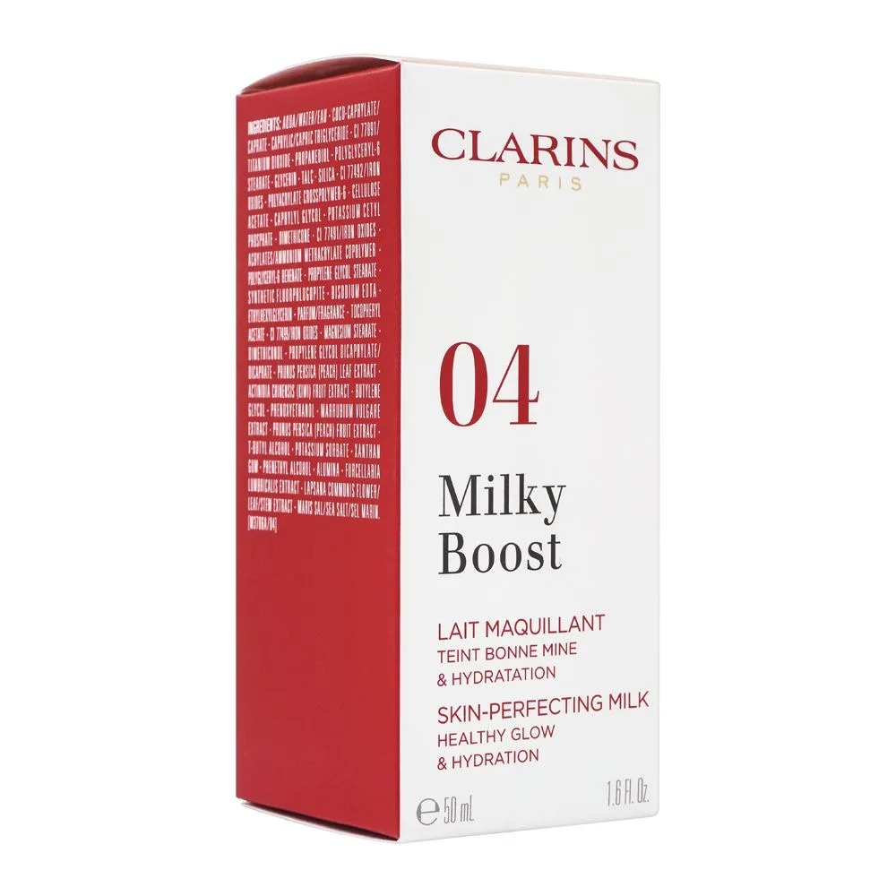 Side view of clarins paris milky boost, skin perfecting milk, 04 milky auburn