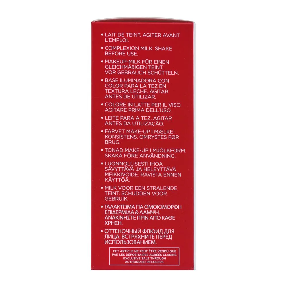 Close-up design of clarins paris milky boost skin perfecting milk, 05 milky sandalwood
