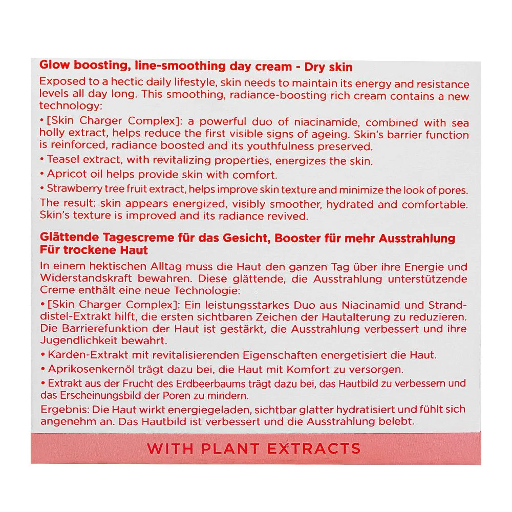 Close-up design of clarins paris multi-active face day cream with niacinamide+sea holly extract, for dry skin, 50ml