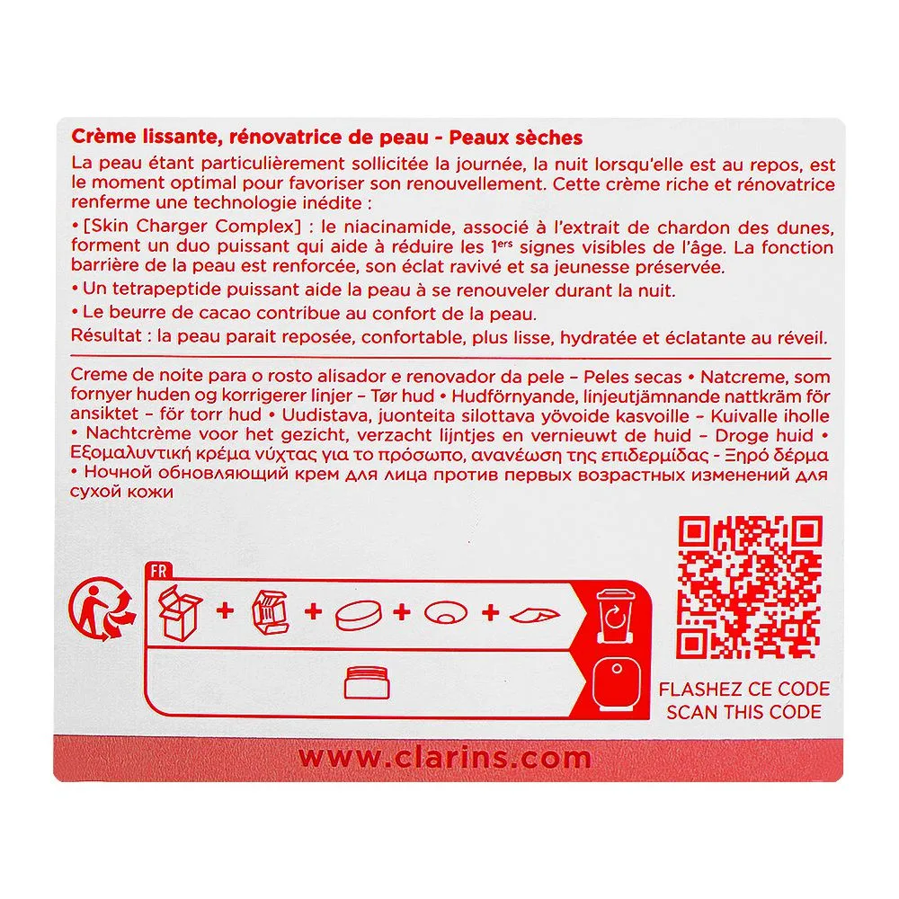 Close-up design of clarins paris multi-active face night cream with niacinamide+sea holly extract, for dry skin, 50ml