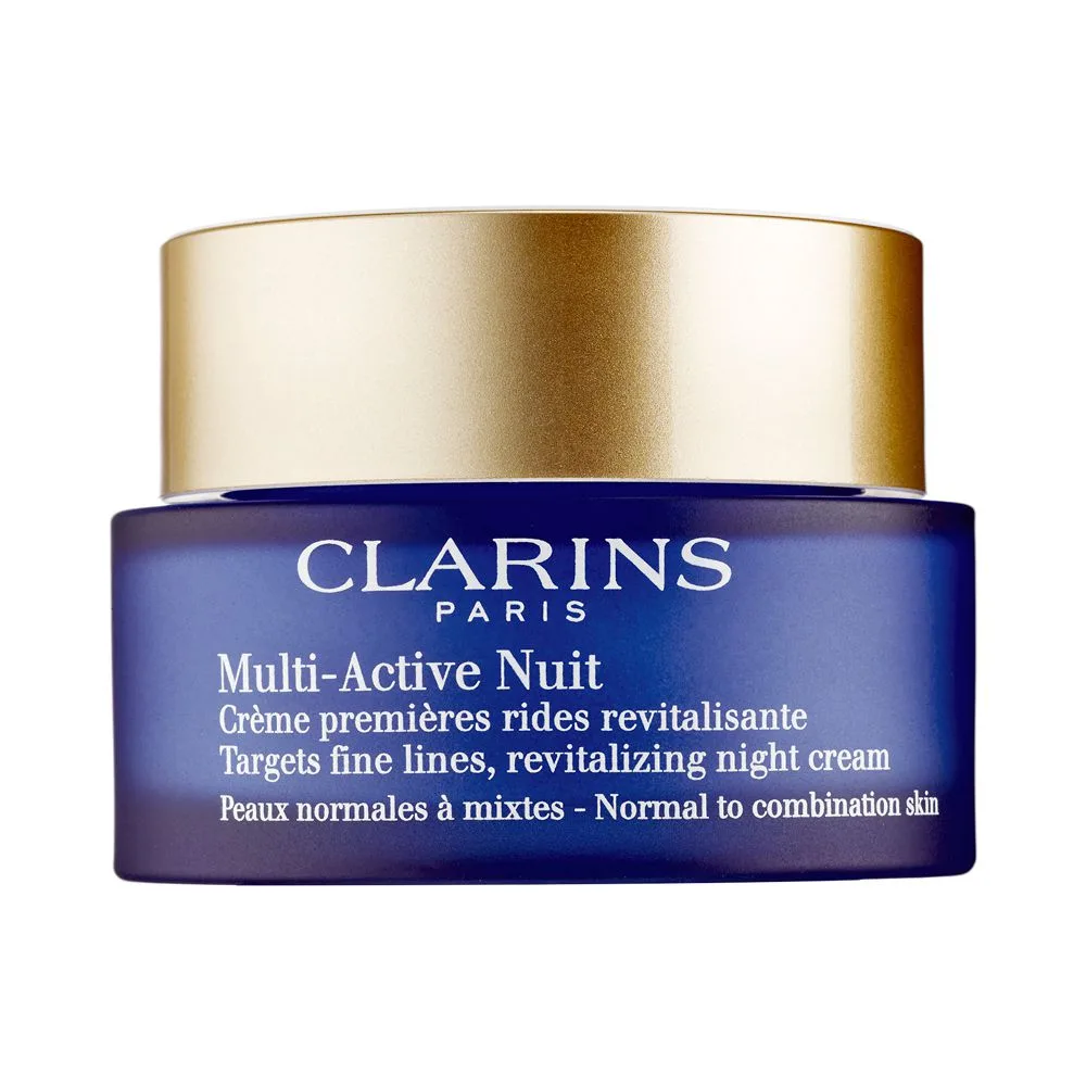 Side view of clarins paris multi-active nuit revitalizing night cream, normal to dry skin, 50ml