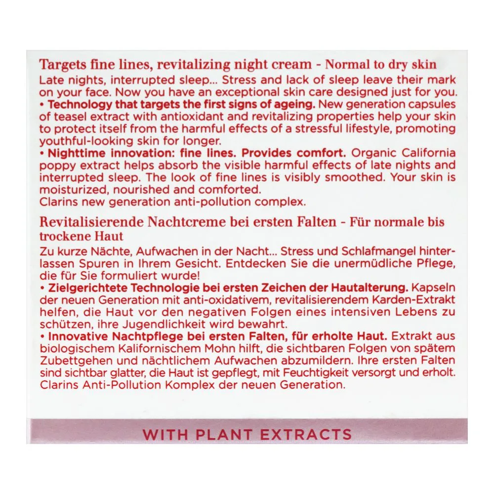 Premium everyday wear clarins paris multi-active nuit revitalizing night cream, normal to dry skin, 50ml