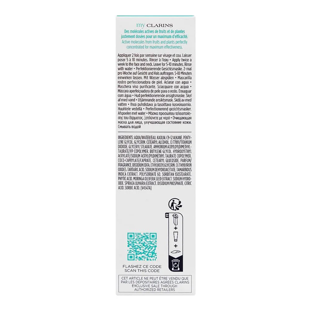 Side view of clarins paris my clarins paris pore-less skin perfecting mask, kaolin white clay, moringa extract, for all types of skin, 50ml