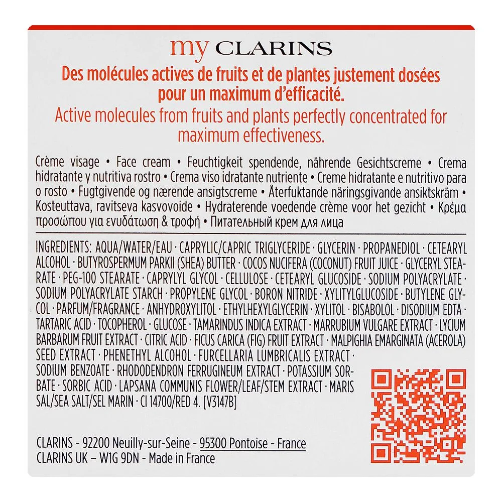 Side view of clarins paris my clarins paris re-boost rich hydra-nourishing cream, citric acid, shea butter, for dry & sensitive skin, 50ml