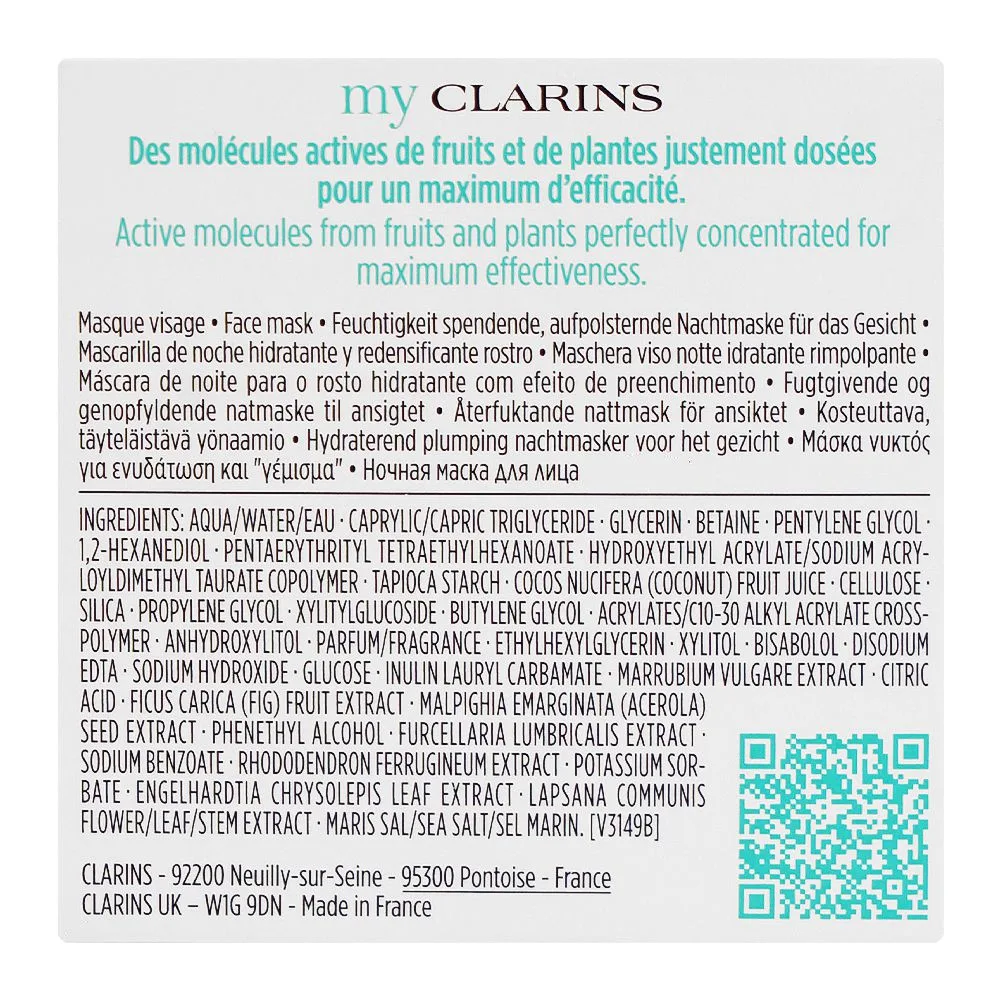 Side view of clarins paris my clarins paris re-charge hydra-replumping night mask, citric acid, huang qi extract, for all types of skin, 50ml