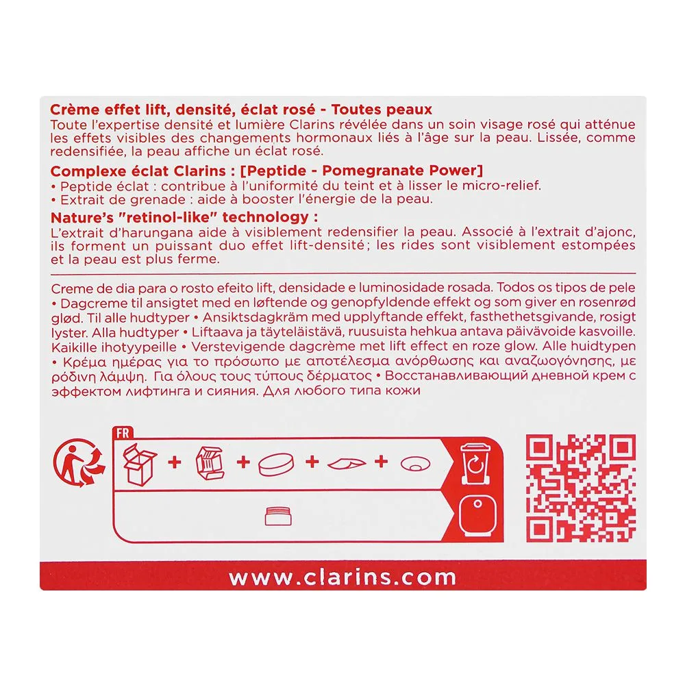 Side view of clarins paris rose radiance peptide day cream, for all skin types, 50ml