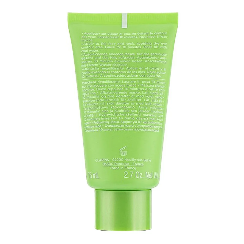 Side view of clarins paris sos pure rebalancing clay face mask, with alpine willow herb extract, 75ml