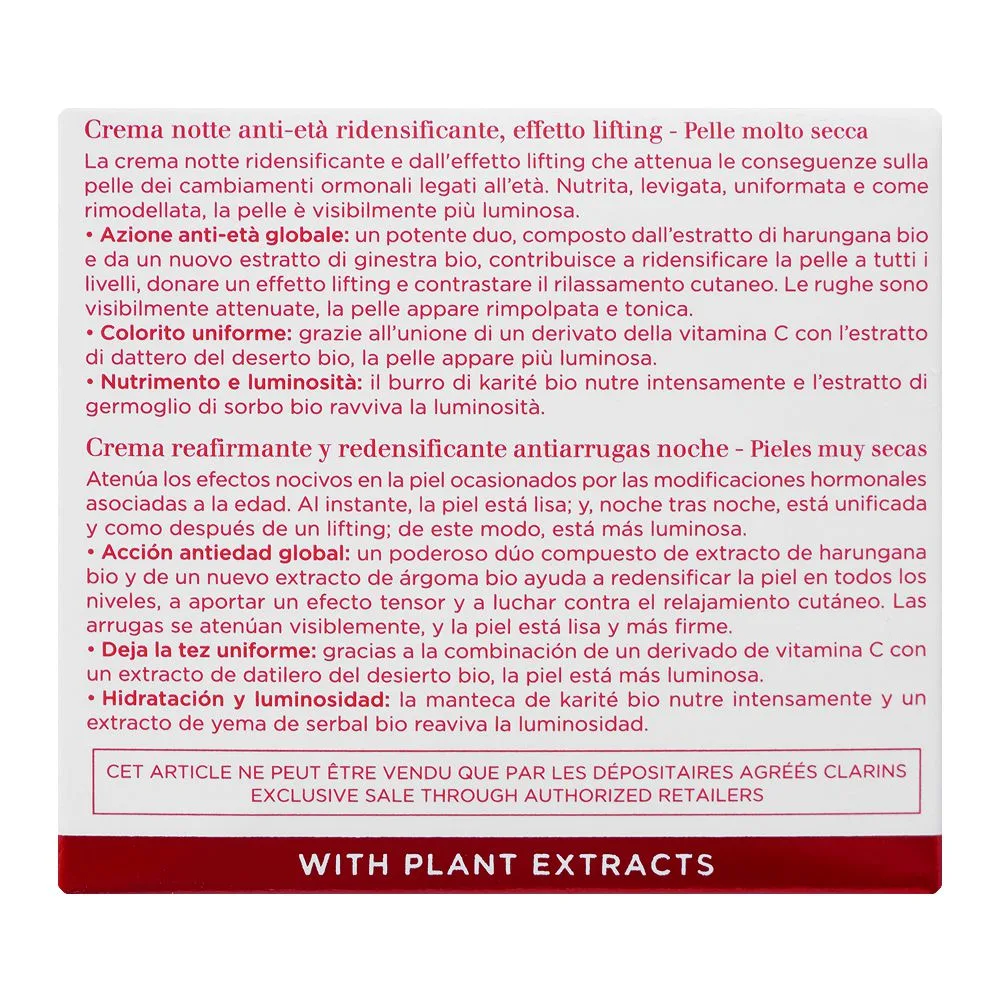 Side view of clarins paris super restorative night cream, very dry skin, 50ml