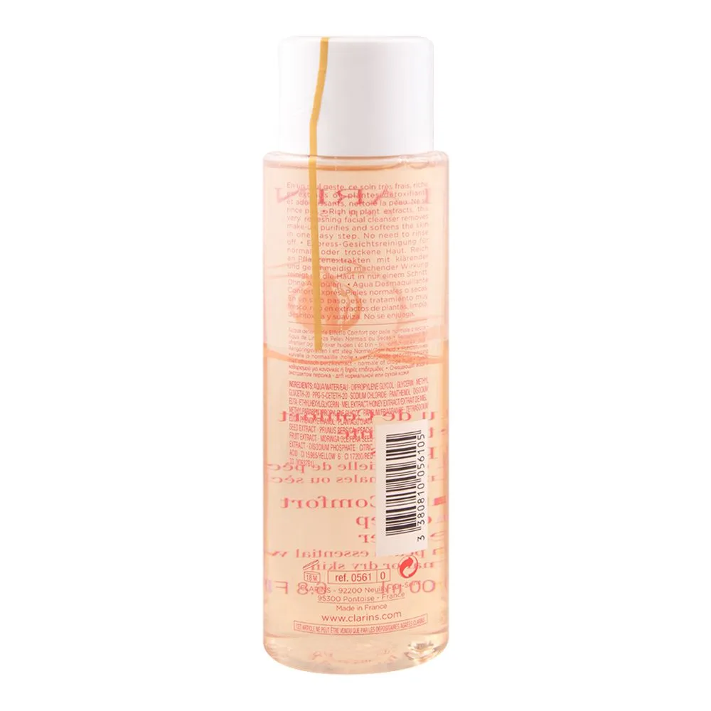 Side view of clarins paris water comfort one-step cleanser, normal or dry, skin 200ml