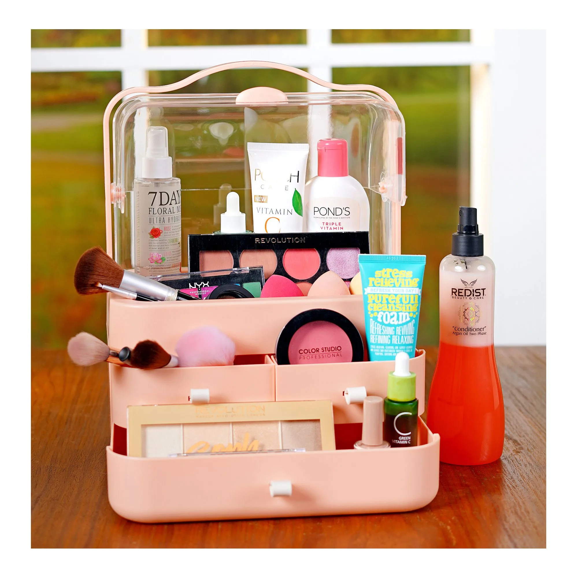 Classy 3-Drawer Cosmetic Organizer, Makeup Storage Rack, Peach, LD-288