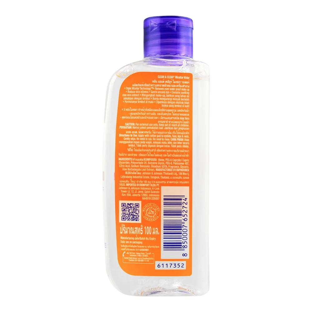Side view of clean & clear oil free micellar water, 100ml