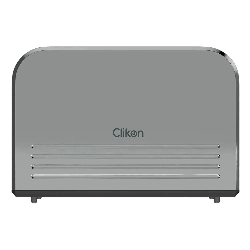Side view of clickon 2 slice smary bread toaster, 750w, 220-240v, ck-2460