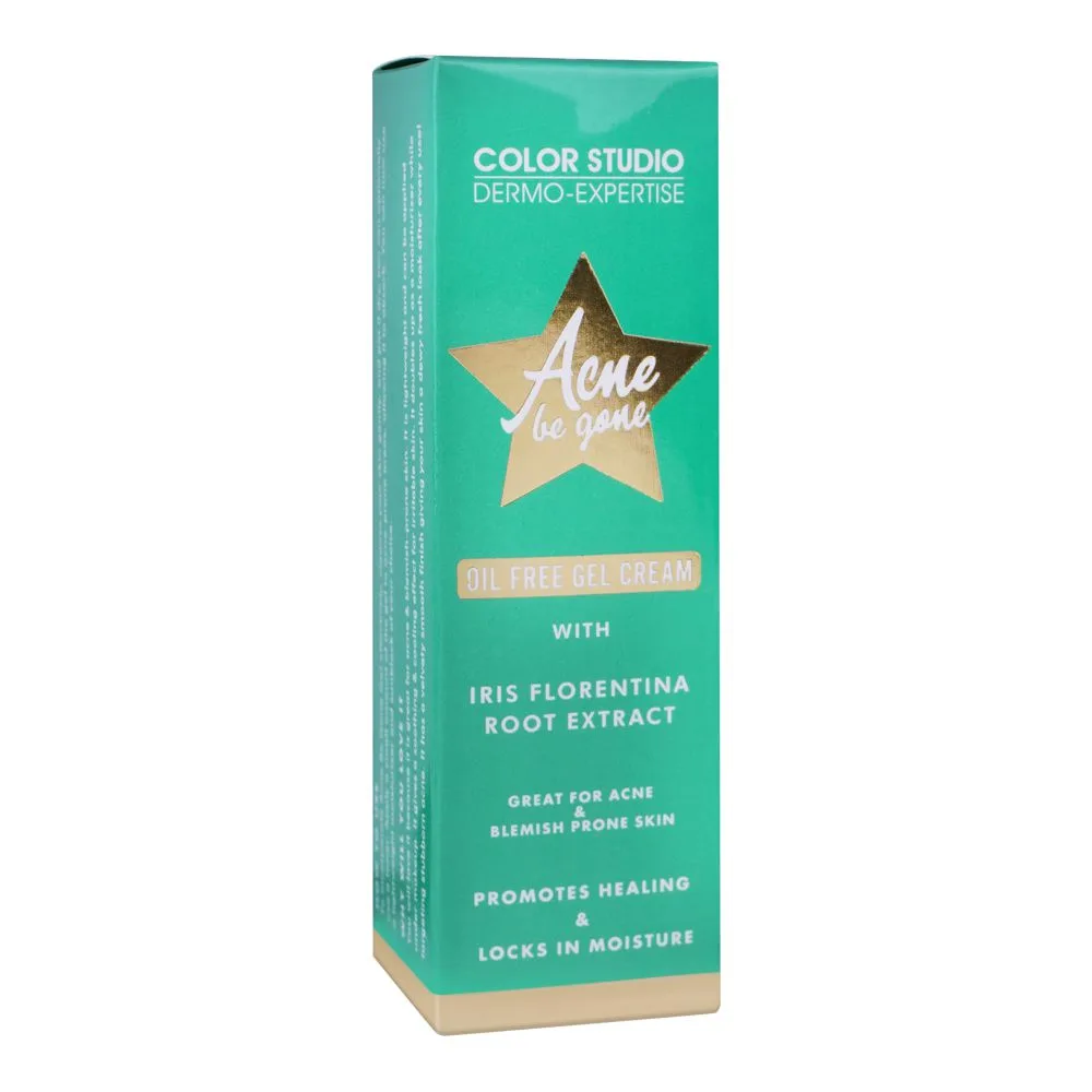 Side view of color studio acne be gone, oil free gel cream, 40ml