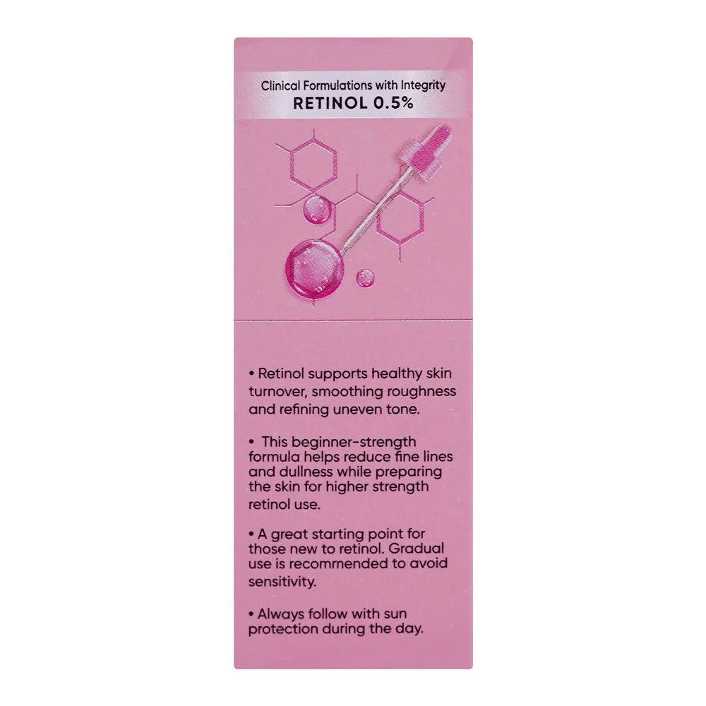 Side view of color studio retinol 0.5% serum, fragrance free, ultra-pure vegan, 30ml