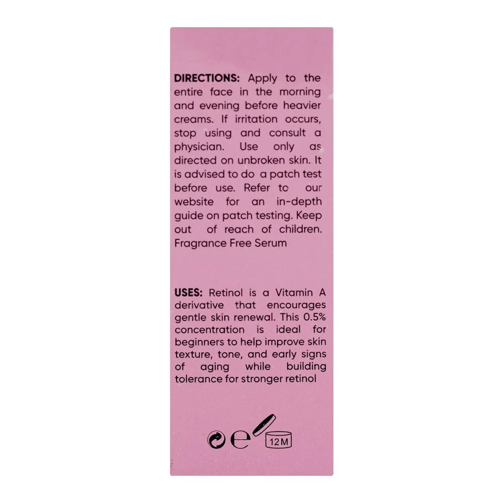 Comfortable casual color studio retinol 0.5% serum, fragrance free, ultra-pure vegan, 30ml