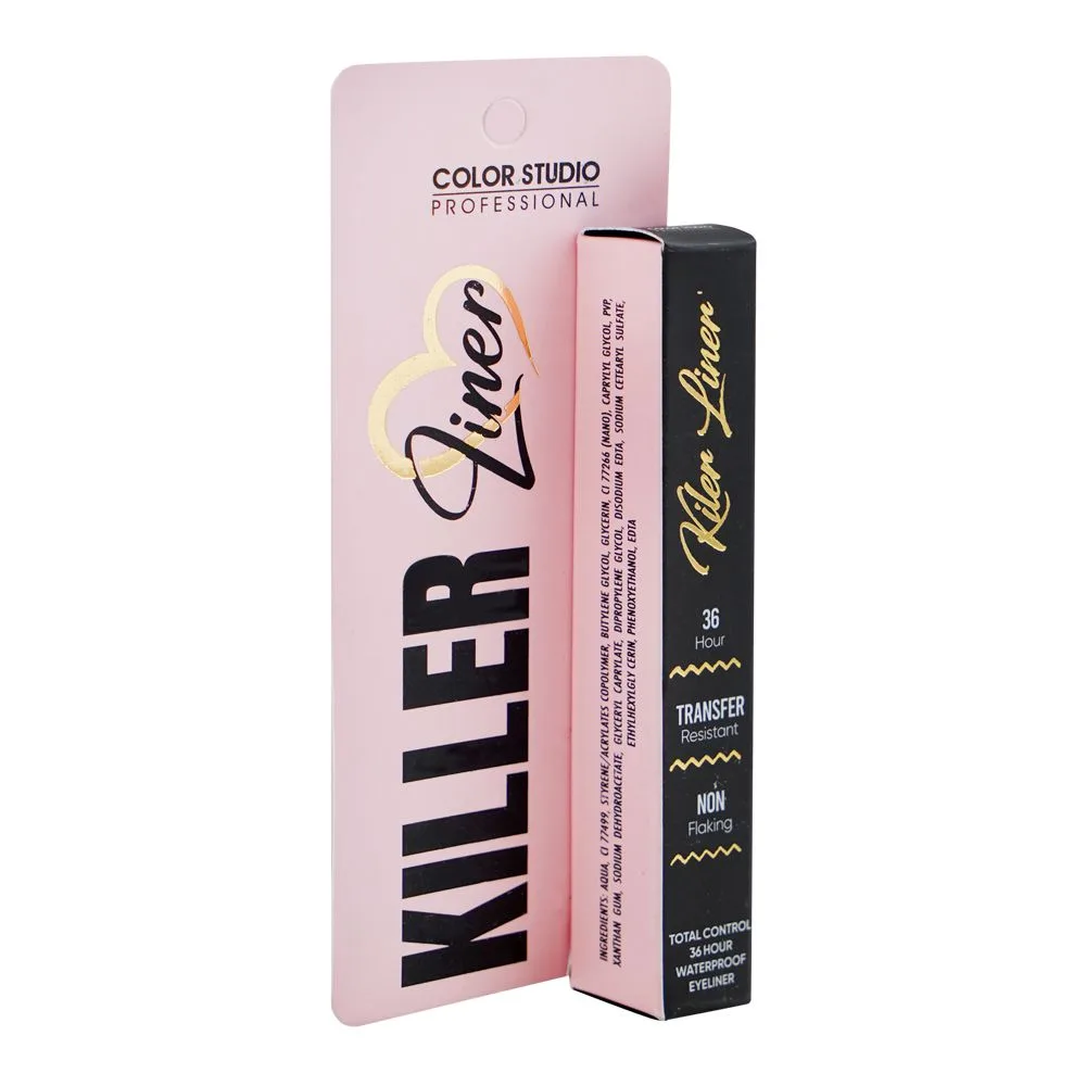 Side view of color studio transfer resistant non flaking killer waterproof eyeliner