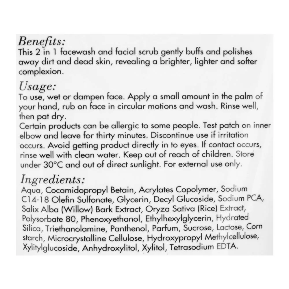 Comfortable casual conatural 2in1 rice face wash & facial scrub, silicon, sulphate & paraben free, 100ml