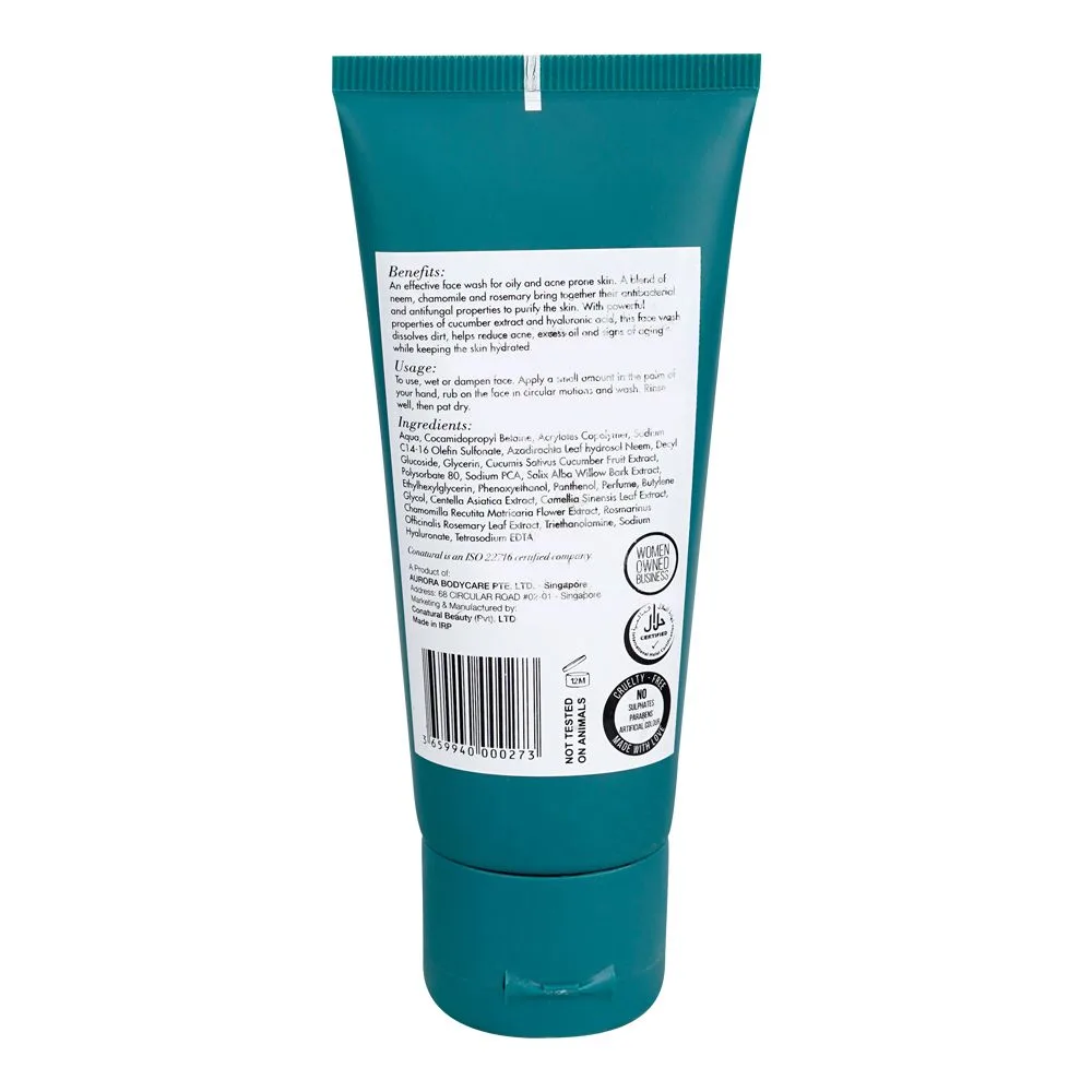Side view of conatural acne defence face wash with neem, chamomile and rosemary, 60ml