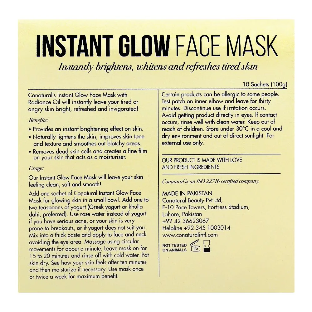 Comfortable casual conatural instant glow face mask with radiance oil, paraben/sls free, for all skin types, 100g