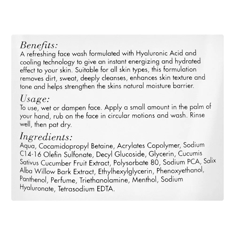 Comfortable casual conatural men's cucumber hydra power face wash, sulphate & paraben free, 60ml