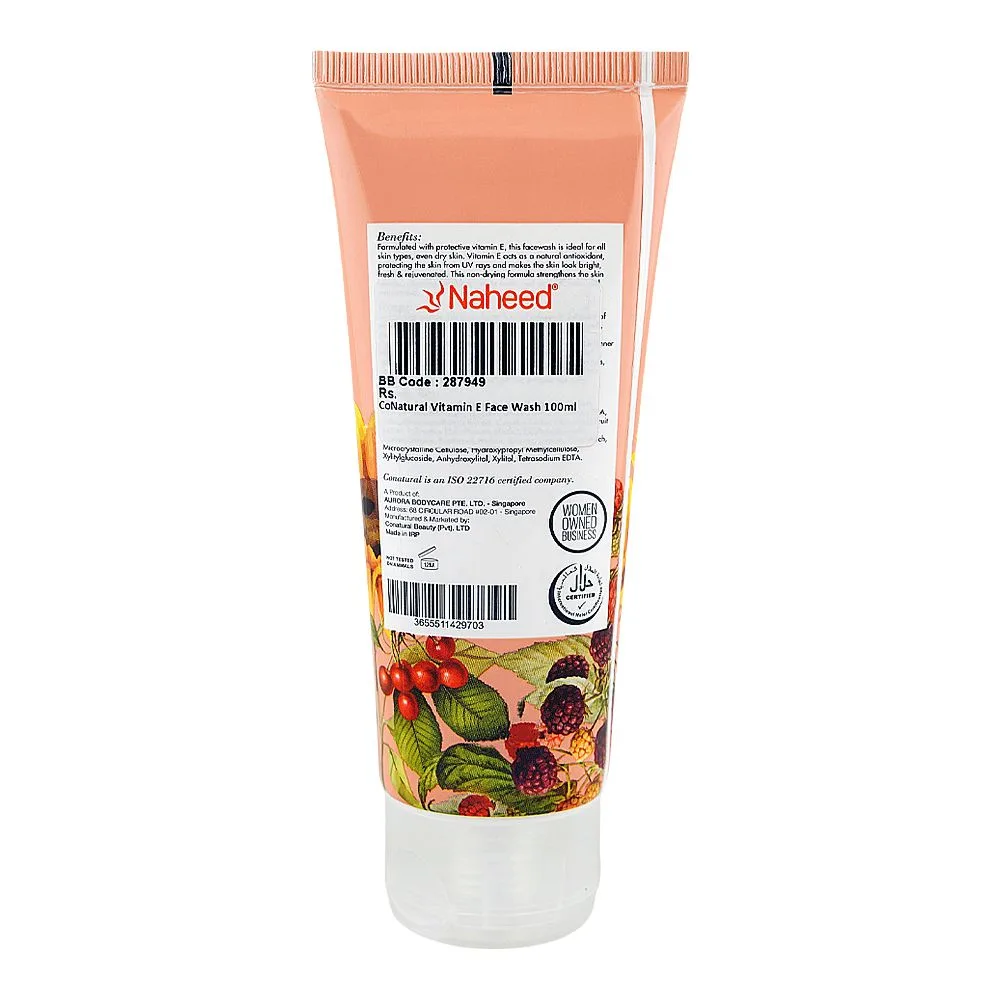 Side view of conatural vitamin e face wash, sulphate & paraben free, for all skin types, 100ml