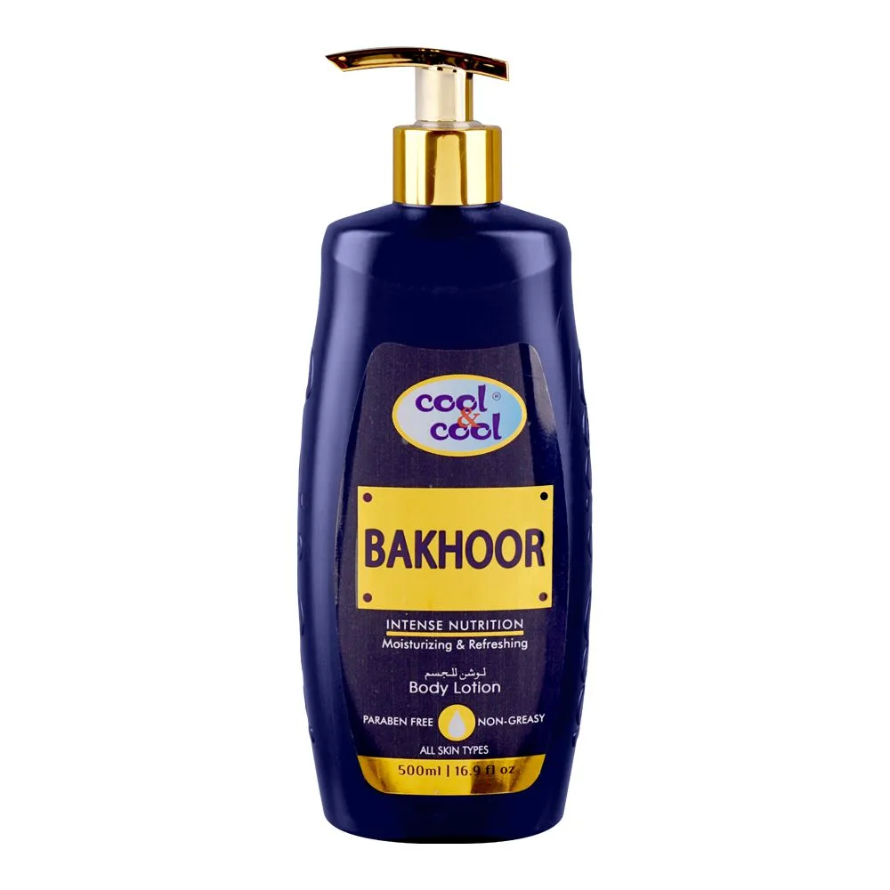 Comfortable casual cool & cool bakhoor body lotion, non greasy & paraben free, for all skin types, 500ml