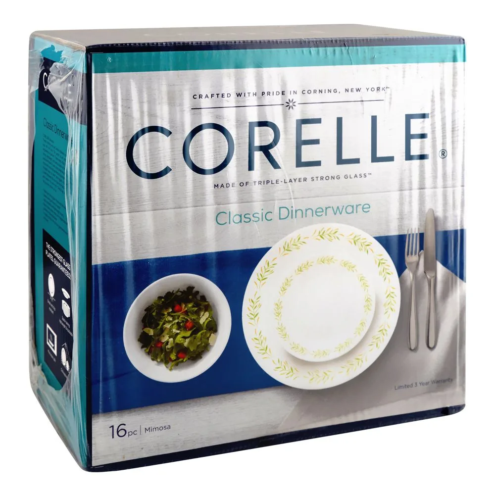 Side view of corelle classic dinnerware set mimosa 16 pieces 16s-mms-ph