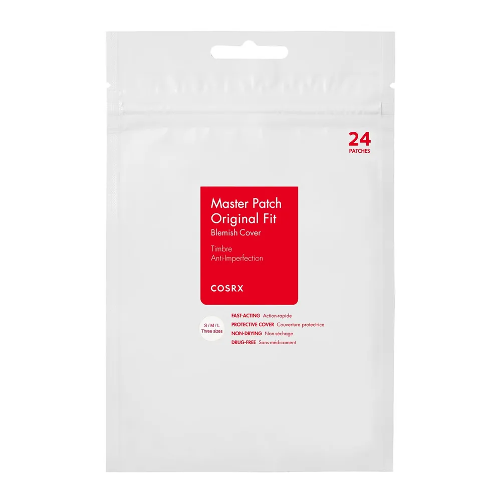 Close-up design of cosrx acne pimple master patch, mineral oil, for blemish-free skin, 24-pack