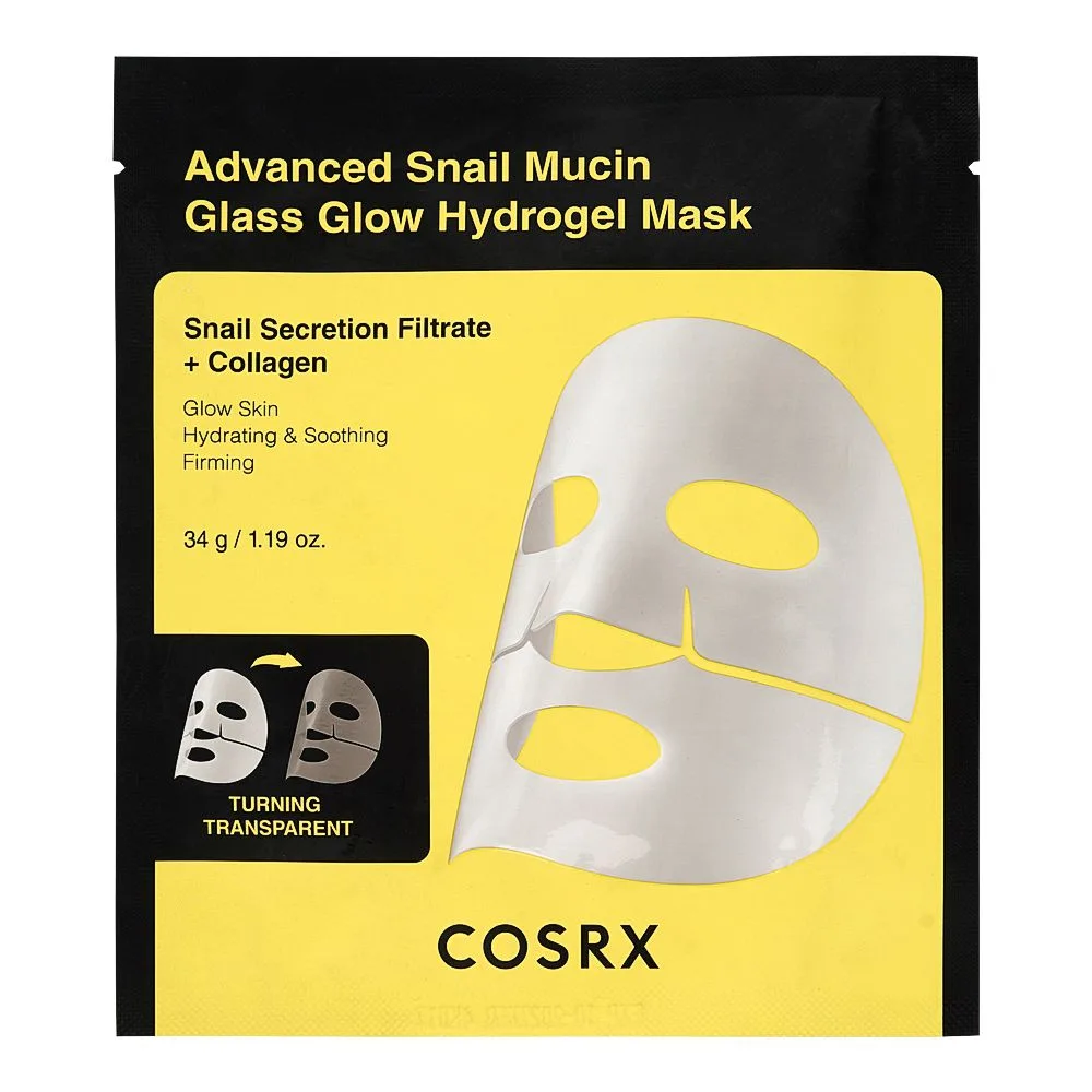 COSRX Advanced Snail Mucin Glass Glow Hydrogel Mask, Hyaluronic Acid, For Radiant Skin, 34g