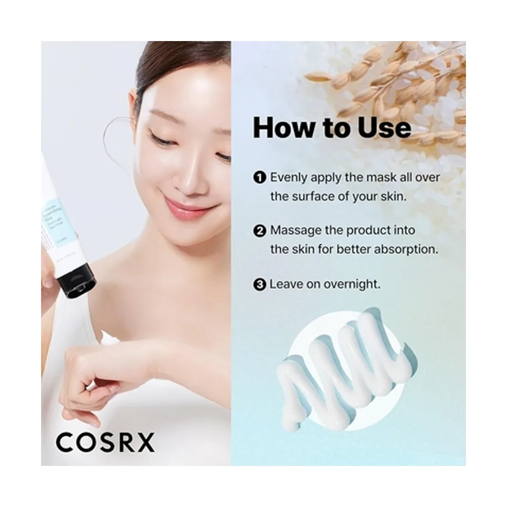 Front angle of cosrx ultimate nourishing rice overnight spa mask, paraben free, niacinamide, rice extract, for all types of skin, 60ml