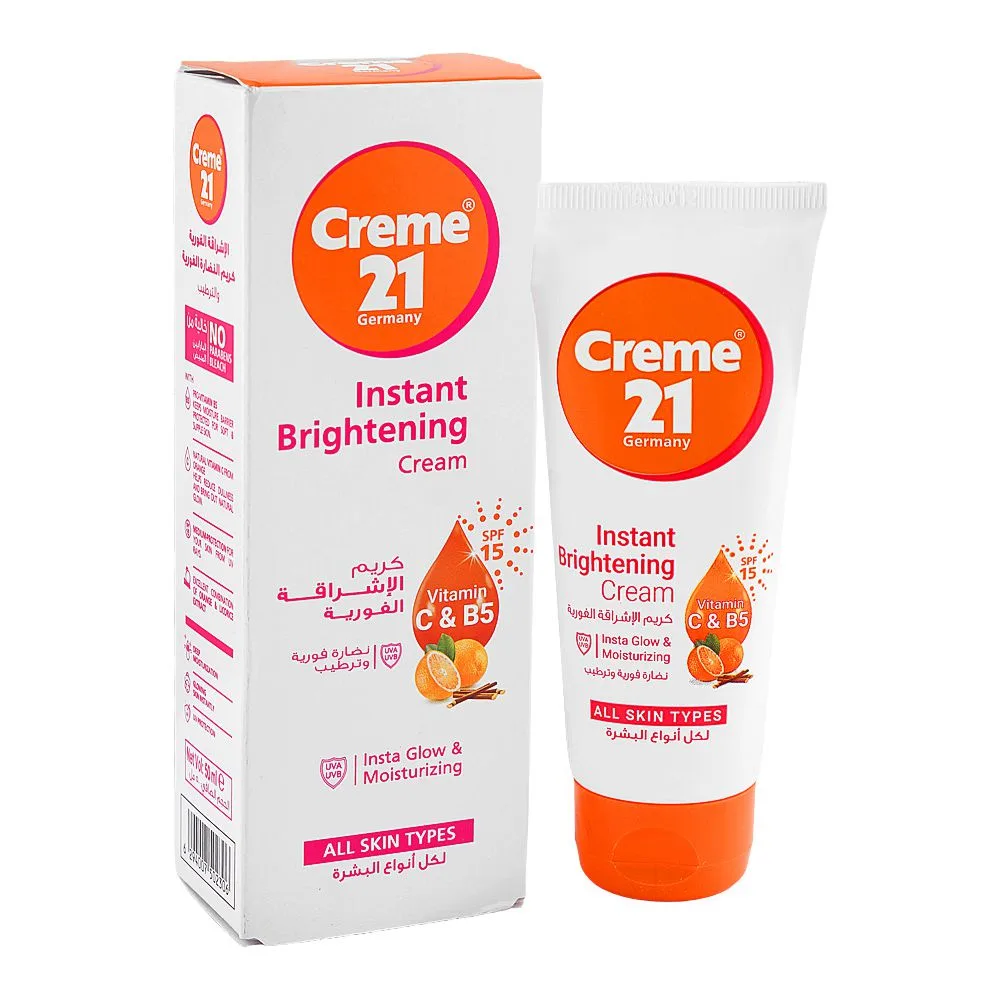 Creme 21 Instant Brightening Cream, UV Protection, No Parabens & Bleach, For All Types Of Skin, 50ml