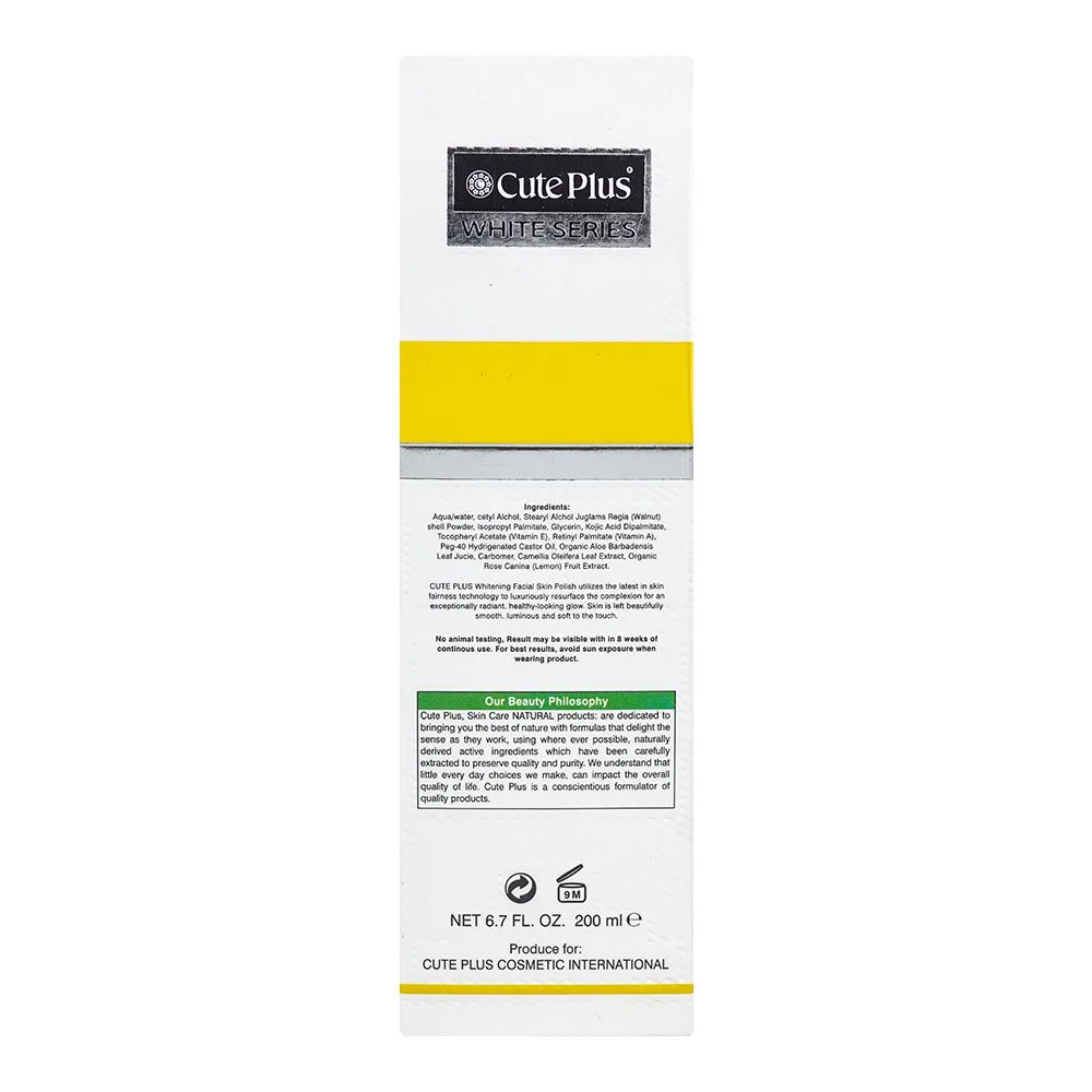 Side view of cute plus white series aloe & lemon brightening facial skin polish, for all skin types, 200ml