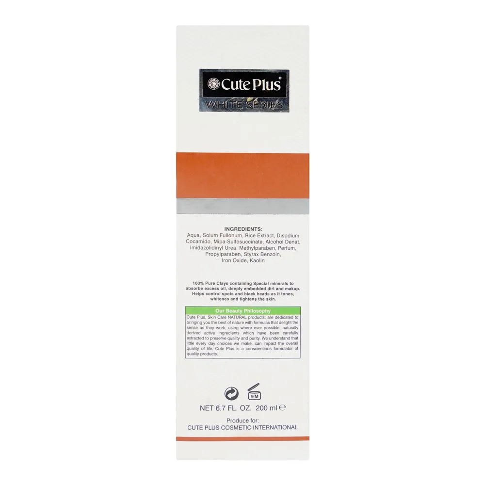 Side view of cute plus white series rice clay face mask, 200ml