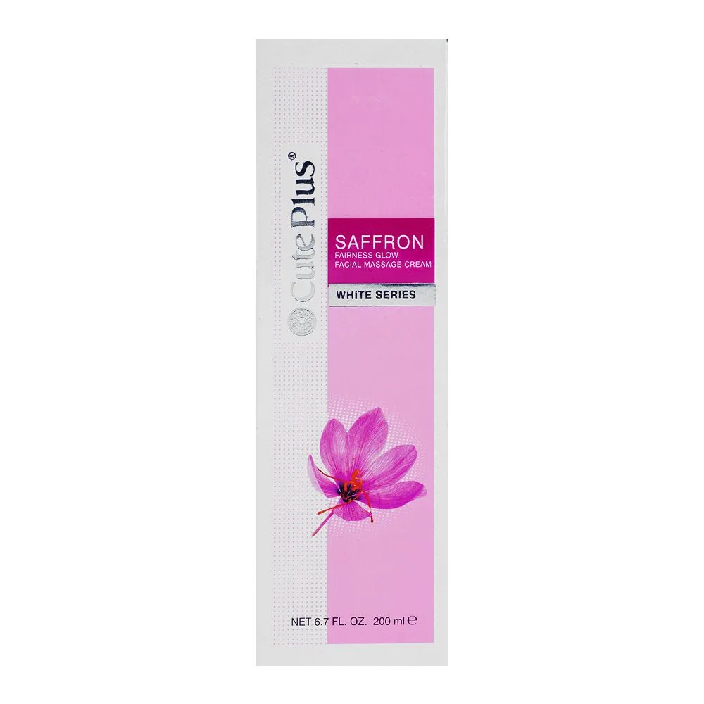Side view of cute plus white series saffron fairness glow facial massage cream, 200ml